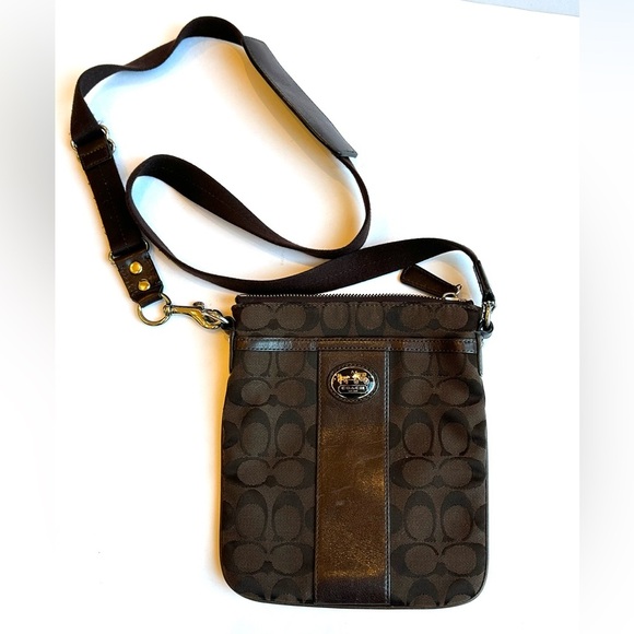 Coach Signature “C” Chocolate Brown Minimalist Small Crossbody Travel Purse Bag - Picture 1 of 9